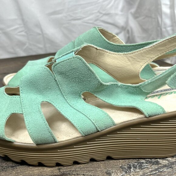 Skechers Teal Suede Parallel Stylin leather Wedge Sandals Women's Size 11 - Picture 6 of 8